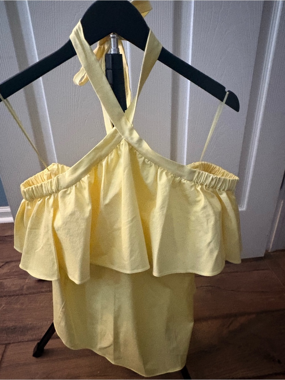Rebecca Taylor Ruffle Off-Shoulder Halter Top- Yellow